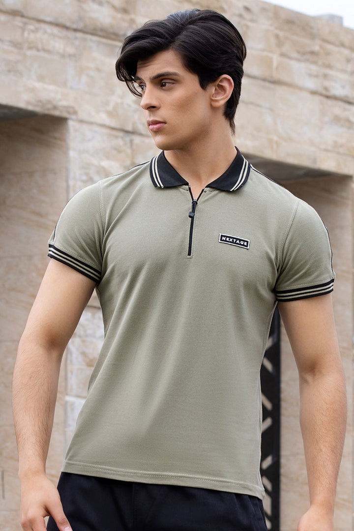 SEA GREEN CONTRAST POLO T-SHIRT