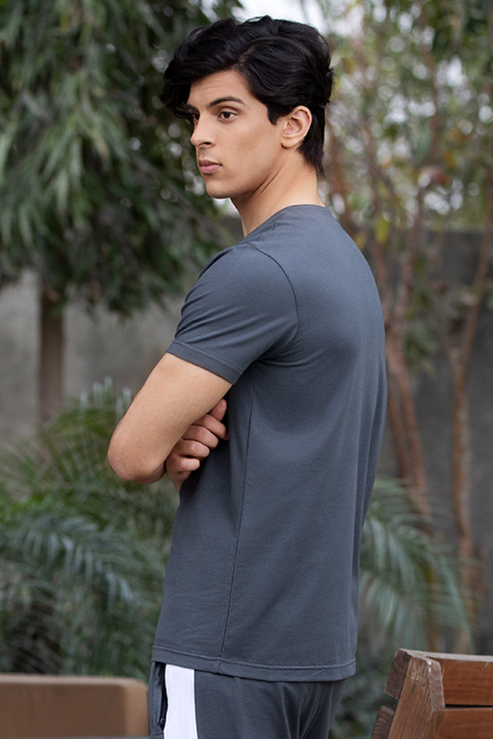 INVISIBLE ZIP DETAIL GREY SHIRT