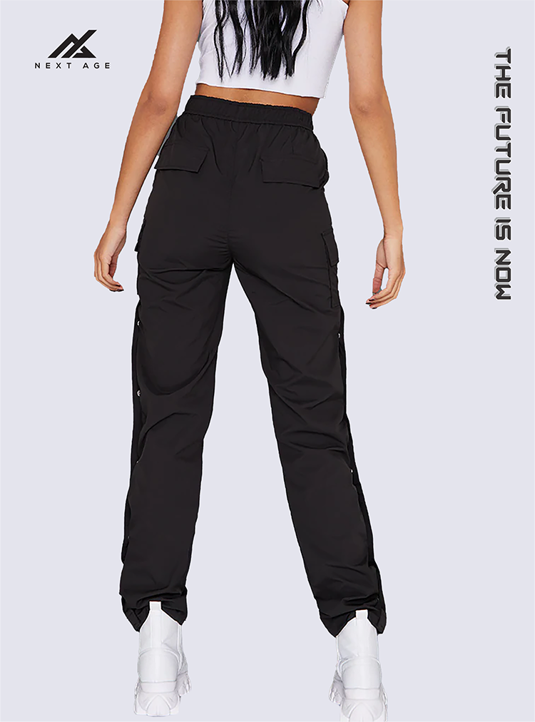 Black Popper Detail Split Hem Pants