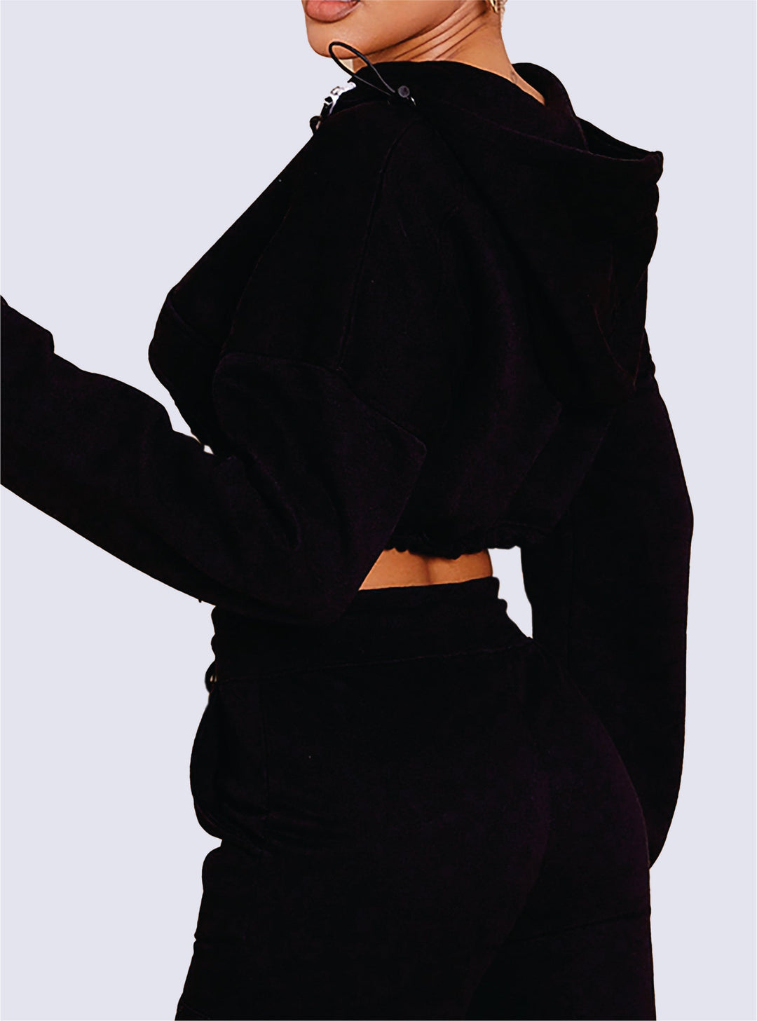 BLACK SLOGAN CROPPED HOODIE & WIDE LEG TRACK PANTS TROUSER