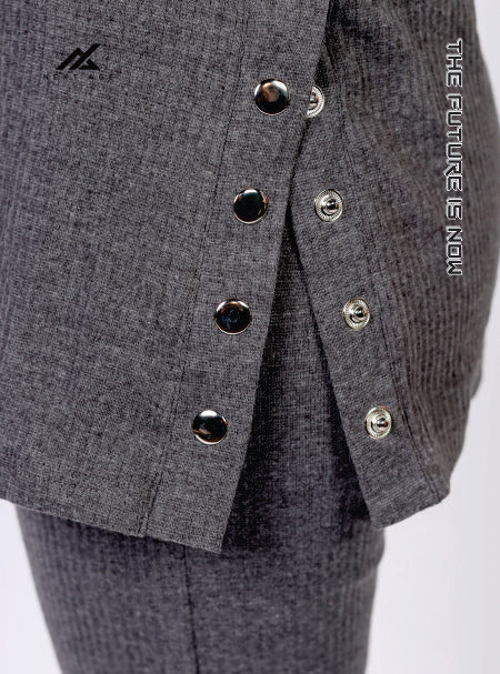 Charcoal Popper Button Detail Pajama suit