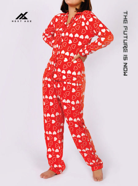 Heart Ornament Printed Shirt & Trouser