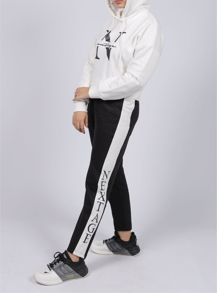 White Slogan Crop Hooded & Jogger Tracksuit