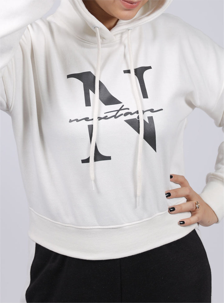 White Slogan Crop Hooded & Jogger Tracksuit