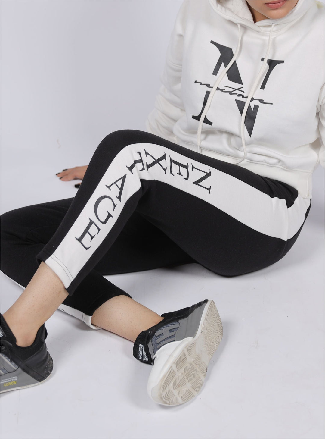 White Slogan Crop Hooded & Jogger Tracksuit