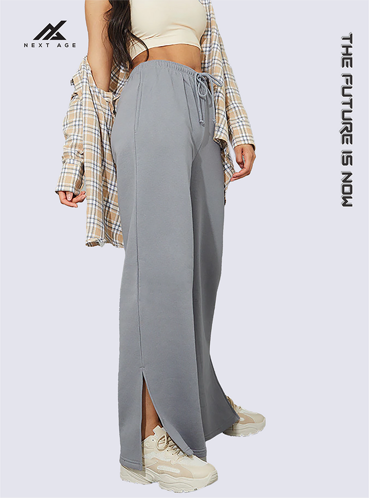 GREY STRAIGHT WIDE LEG TROUSER PANTS