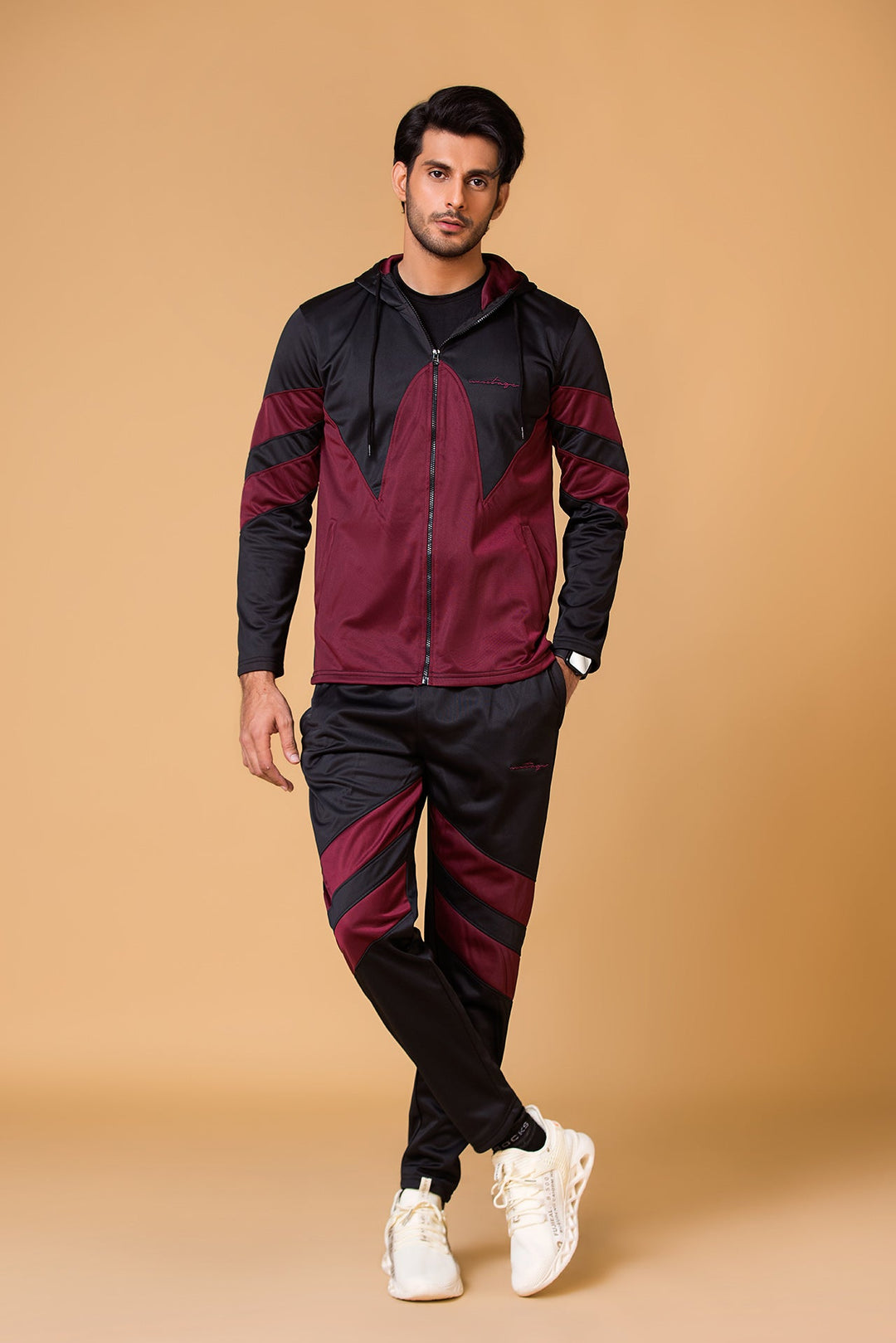 Signature Embroidered Logo Maroon Black Tracksuit