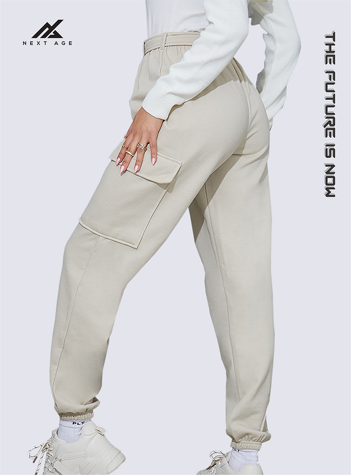 SAND BELTED CARGO JOGGERS