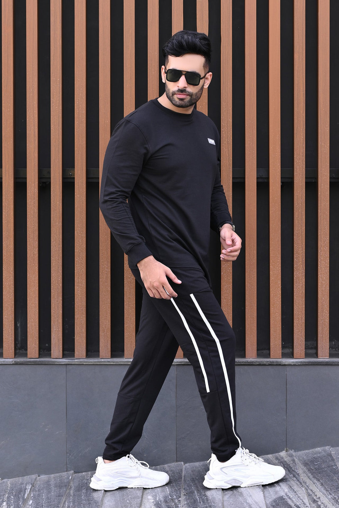 Black Sleeve Pocket Detail & Side Stripe Tracksuit