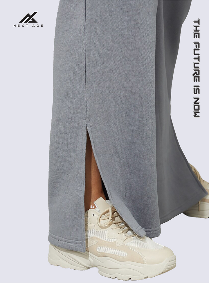 GREY STRAIGHT WIDE LEG TROUSER PANTS