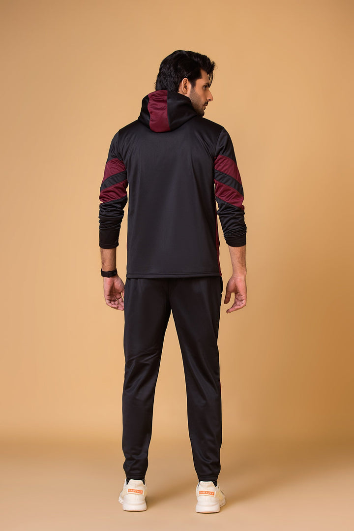 Signature Embroidered Logo Maroon Black Tracksuit