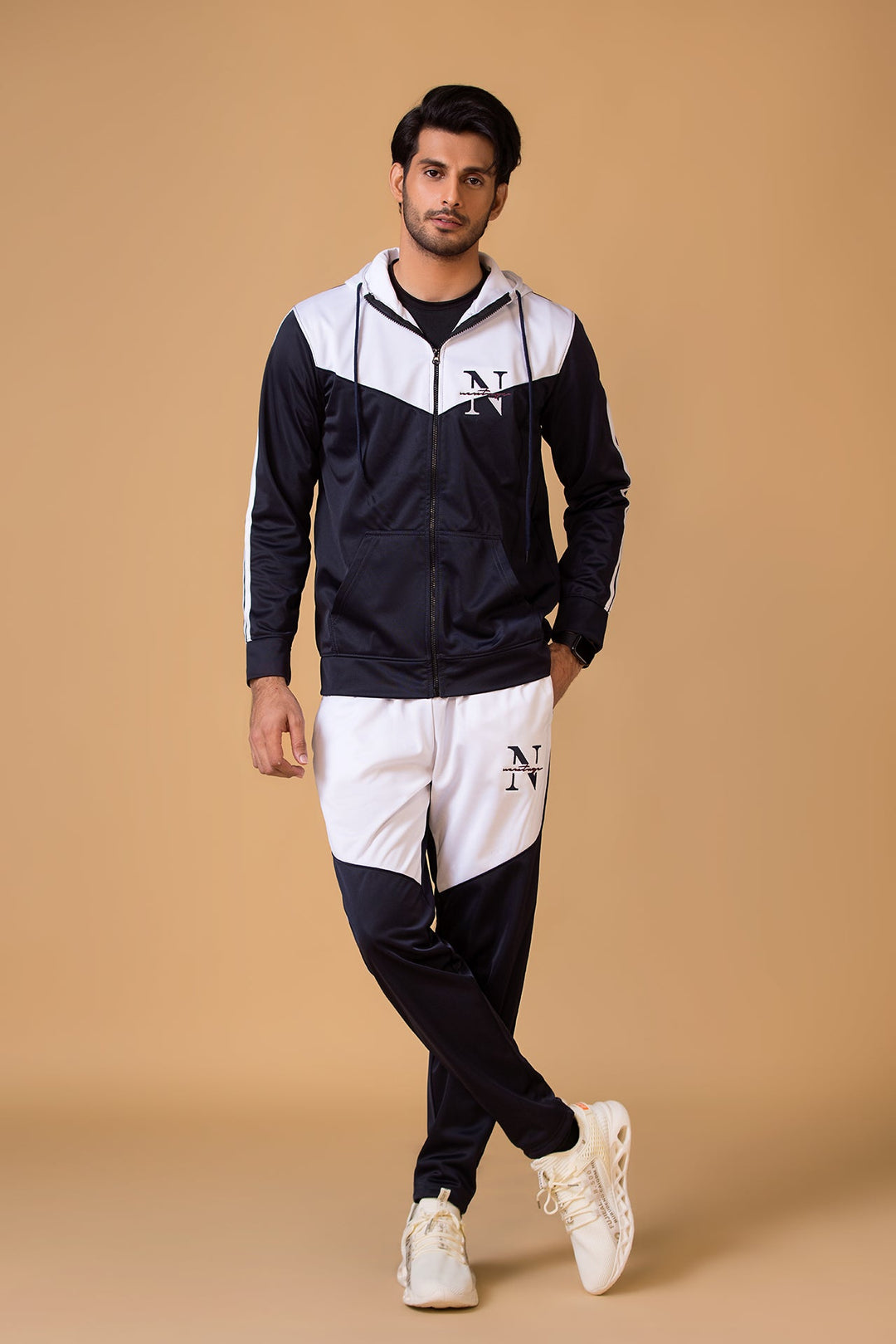 Navy Blue Contrast Hooded Tracksuit