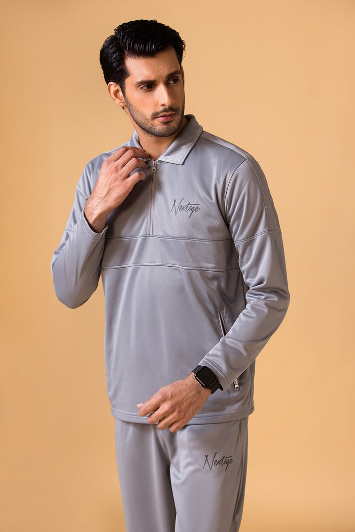 Silver Grey Half Zip Collar Tracksuit