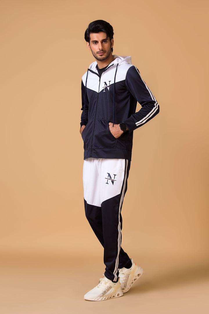 Navy Blue Contrast Hooded Tracksuit