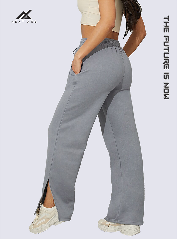 GREY STRAIGHT WIDE LEG TROUSER PANTS