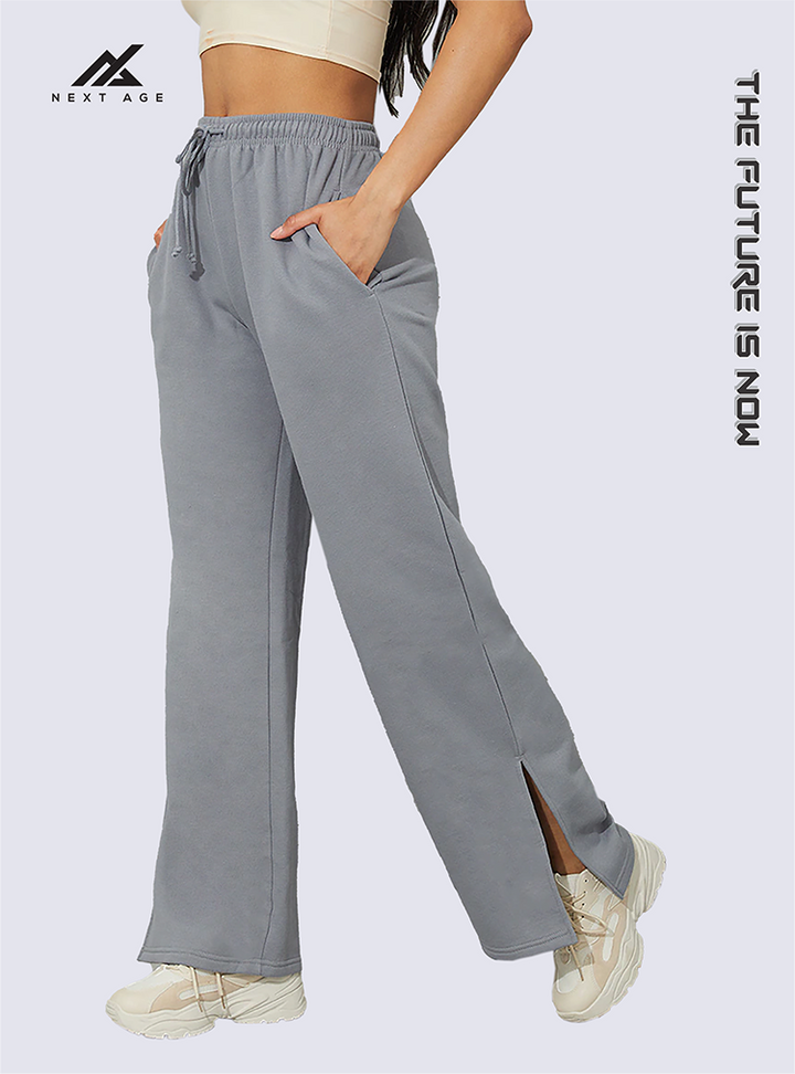 GREY STRAIGHT WIDE LEG TROUSER PANTS