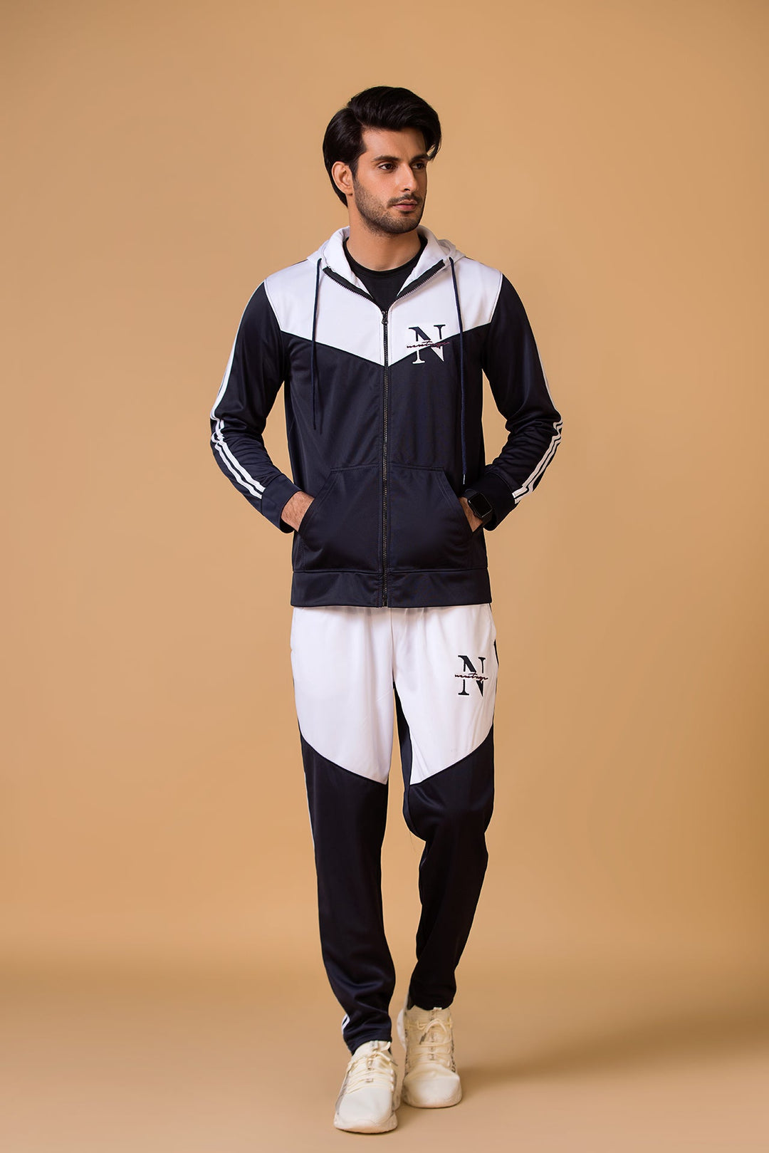 Navy Blue Contrast Hooded Tracksuit