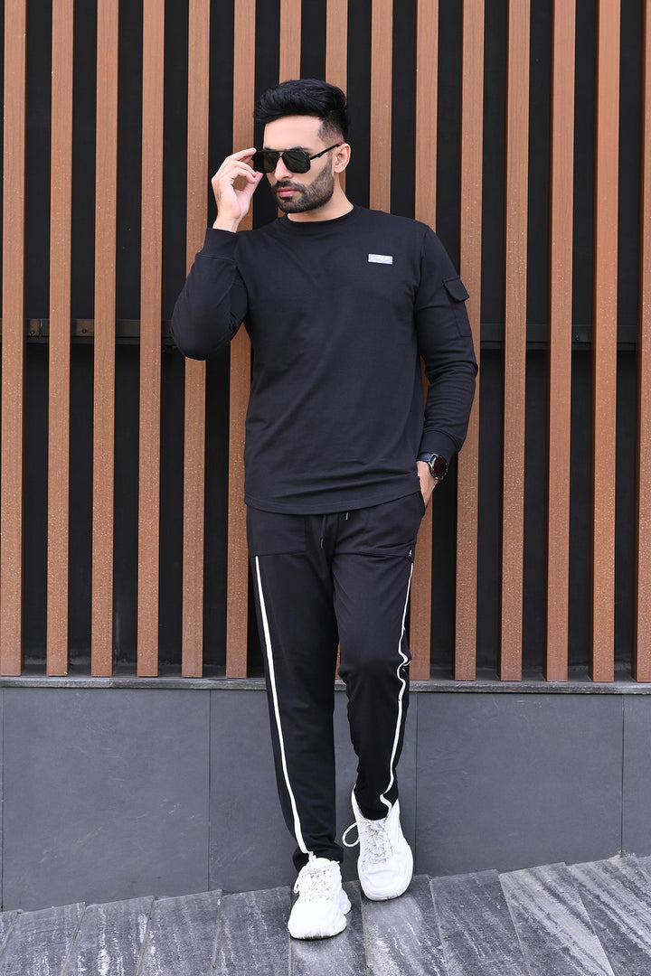 Black Sleeve Pocket Detail & Side Stripe Tracksuit