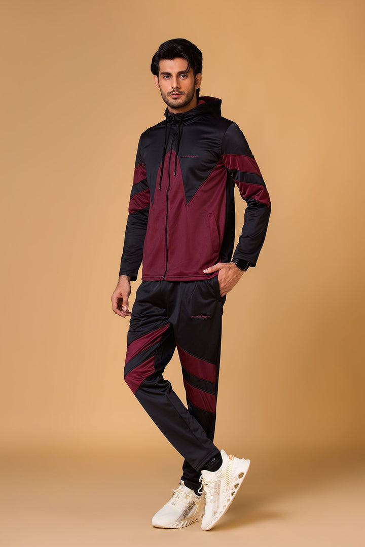 Signature Embroidered Logo Maroon Black Tracksuit